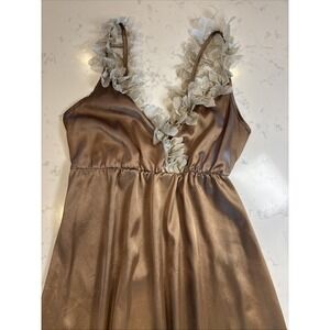 VTG 90s Vogue Satin Slip‎ Dress Spaghetti Straps With Flower Petals Kate Moss SM
